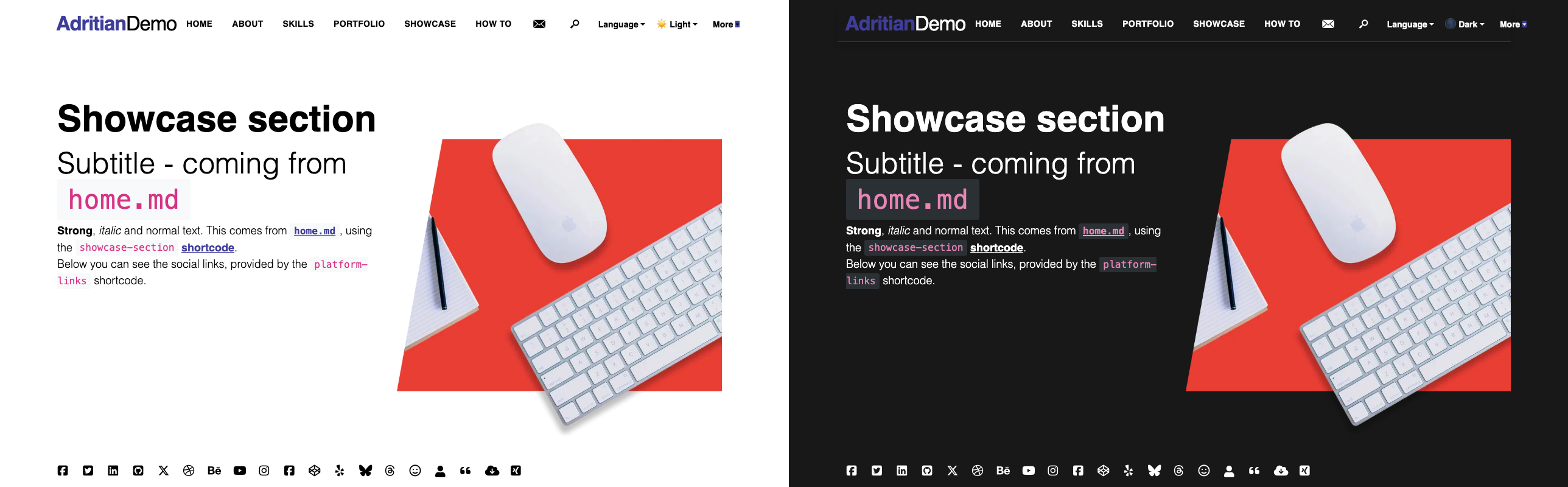 Midnight color scheme — light mode (left) and dark mode (right)